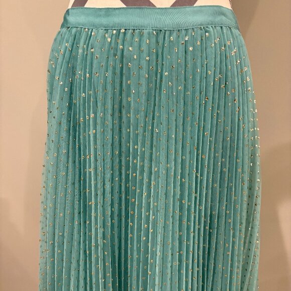 J.Crew Pleated Tulle A-line Midi Skirt in Mermaid Aqua Blue Metallic Gold Dot - Picture 4 of 5